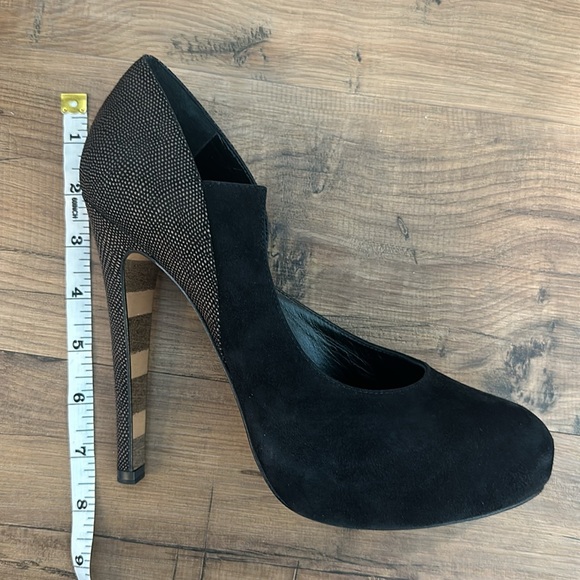 Black Platform High Heels 100% suede and textured pumps.Made in Italy. - Picture 8 of 8